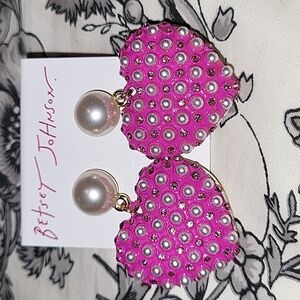 Betsey Johnson Pink Heart Pearl Earrings